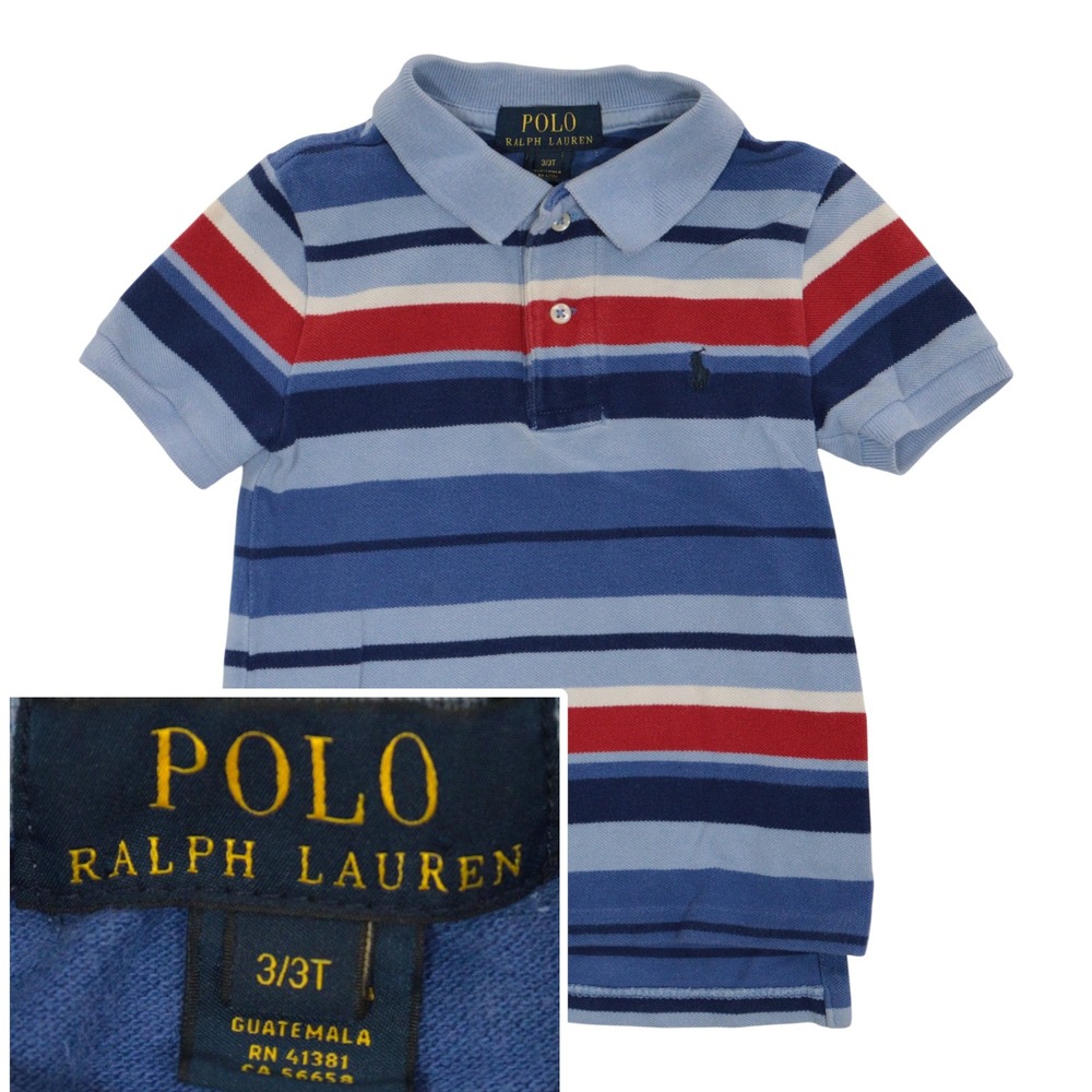 Polo Ralph Lauren Polo Shirt Striped Rugby Preppy Classic Blue Cotton Kids 3T